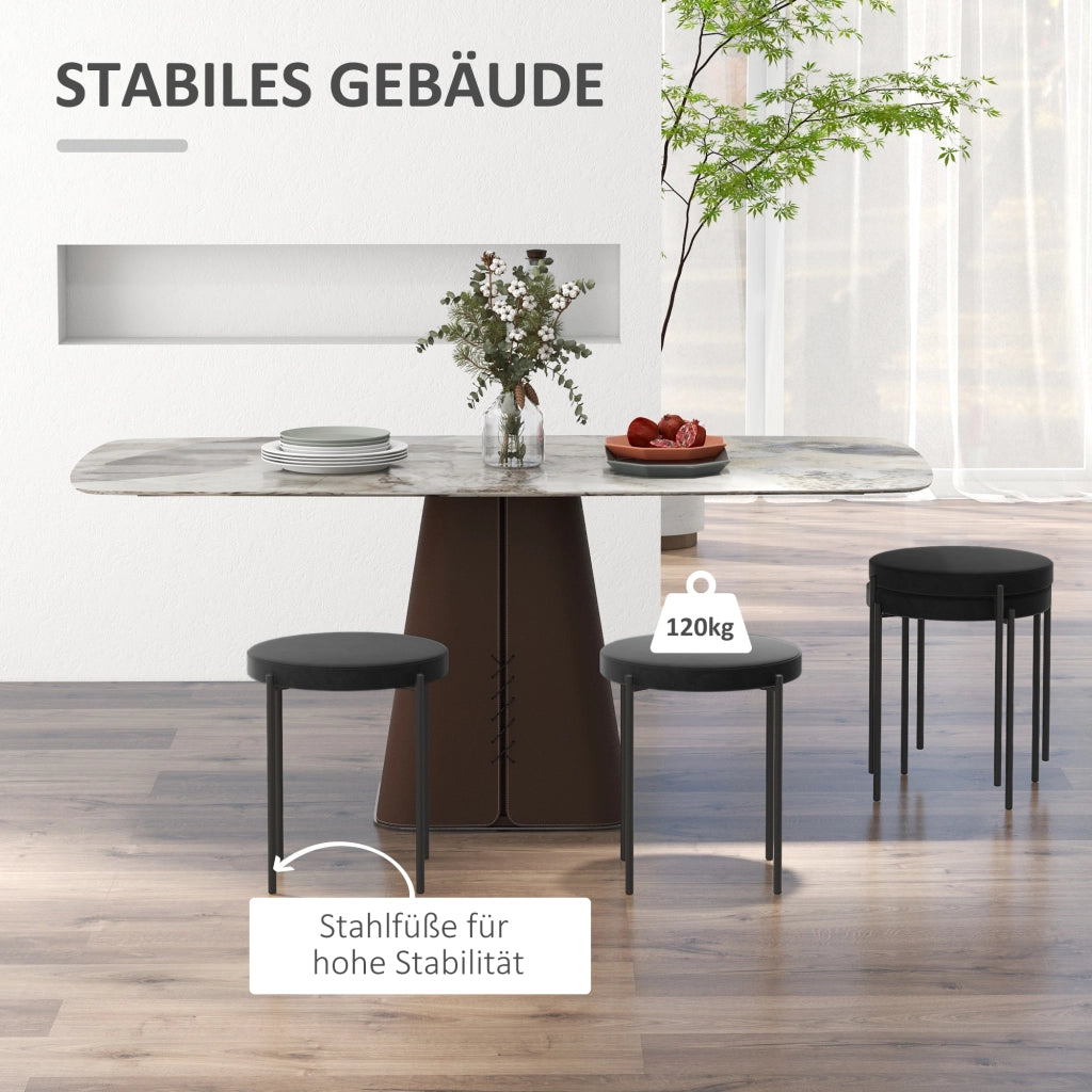 Sgabello da cucina set di 4 impilabile con seduta imbottita effetto velluto nero metallo 41.5 × 41.5 × 46 cm