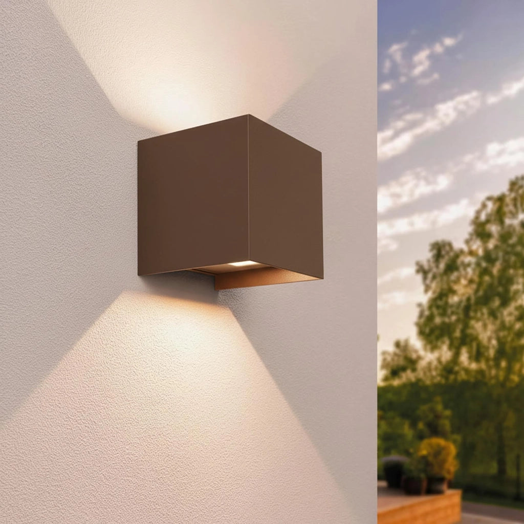 Applique LED cubo Marrone da Esterno 12W LED Lampada Parete IP65 Impermeabile fascio di Luce Regolabile LED CCT da 3000K a 6000K