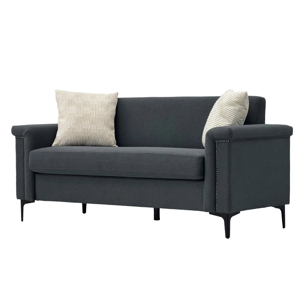 Divano 2 posti nordico in tessuto lino fine, struttura in legno massiccio e gambe in metallo nero 172×72×82 cm