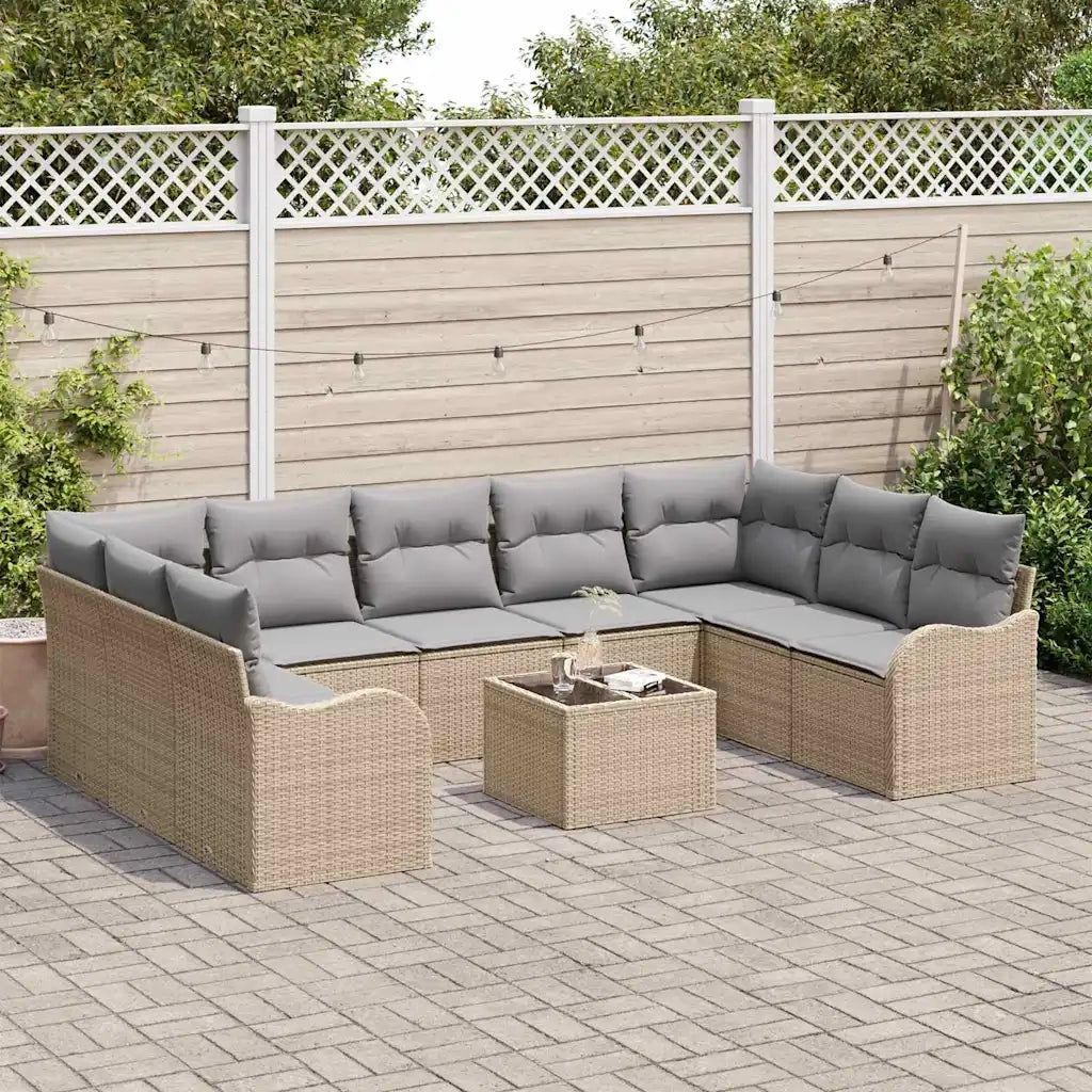 Set Divano da Giardino 10 pcs Beige polyrattan