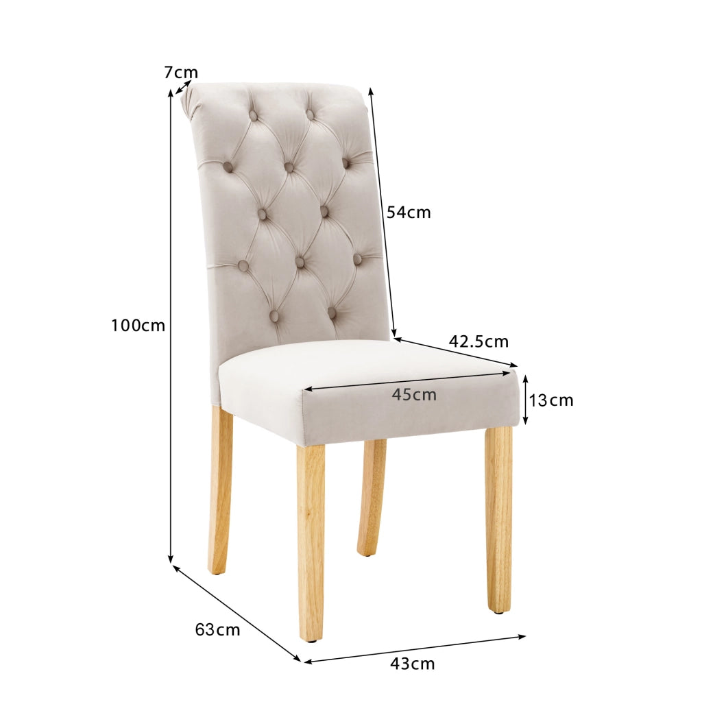 SEDIA da pranzo in velluto beige, Set da 6 pezzi
