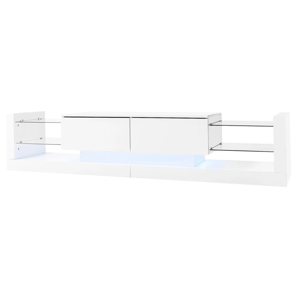Mobile TV 181 cm con LED e 2 cassetti ribaltabili in truciolare bianco