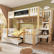 Letto a castello-Xylo-90+140x200cm lavagna scala con ripiano 2 cassetti armadio legno massiccio bianco naturale