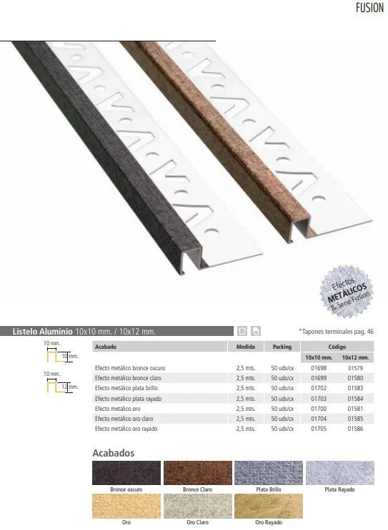 Listello fusion alluminio 10x12 argento scratch