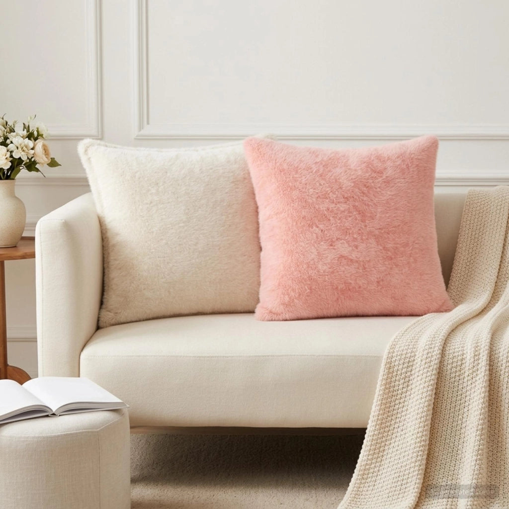 Federa 6 pz HOUTEN Rosa 45 x 45 cm Pelliccia di Coniglio Finta 918911