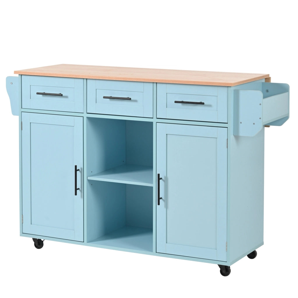 Carrello cucina ULEVR 139x46(71)x91,5 cm con piano pieghevole, 3 cassetti, ripiani regolabili e ruote, blu