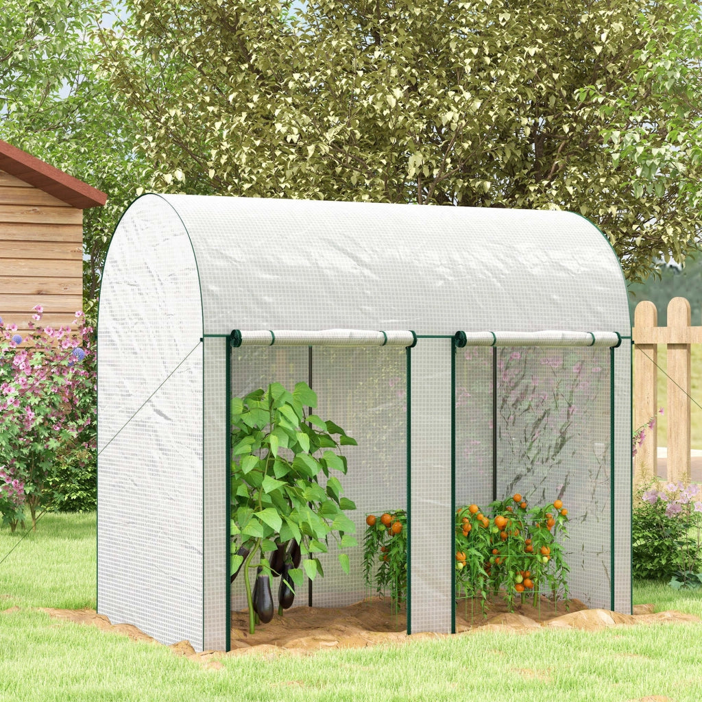 Serra da giardino 2 m² 2x1x1,78 m in acciaio e PE 140 g/m² anti-UV con 2 porte avvolgibili per orto piante e fiori bianco