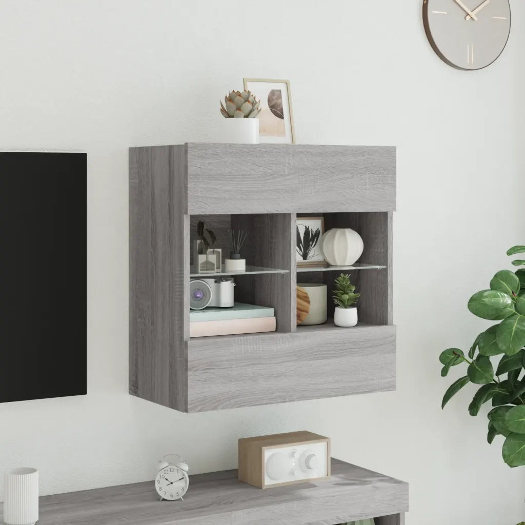 Mobile TV a Parete con Luci LED Grigio Sonoma 58,5x30x60,5 cm 837097