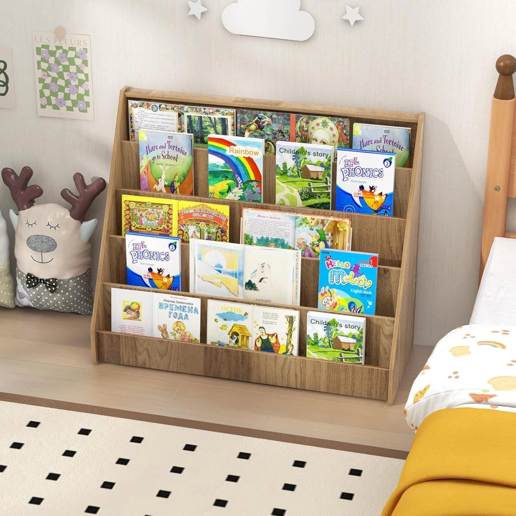 Libreria Montessoriana per Bambini a 5 Livelli Espositivi
Scaffali in Legno con Vano Nascosto Retro e Antiribaltamento, per Cameretta, Soggiorno e Asilo Nido, 91 x 38 x 76,5 cm