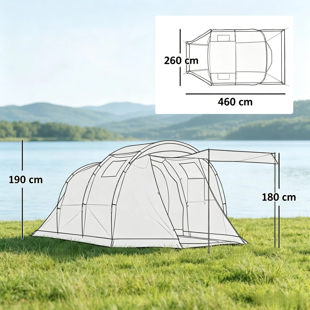 Tenda tunnel impermeabile in poliestere PU 3000 mm per 3-4 persone con doppia parete e telo frontale