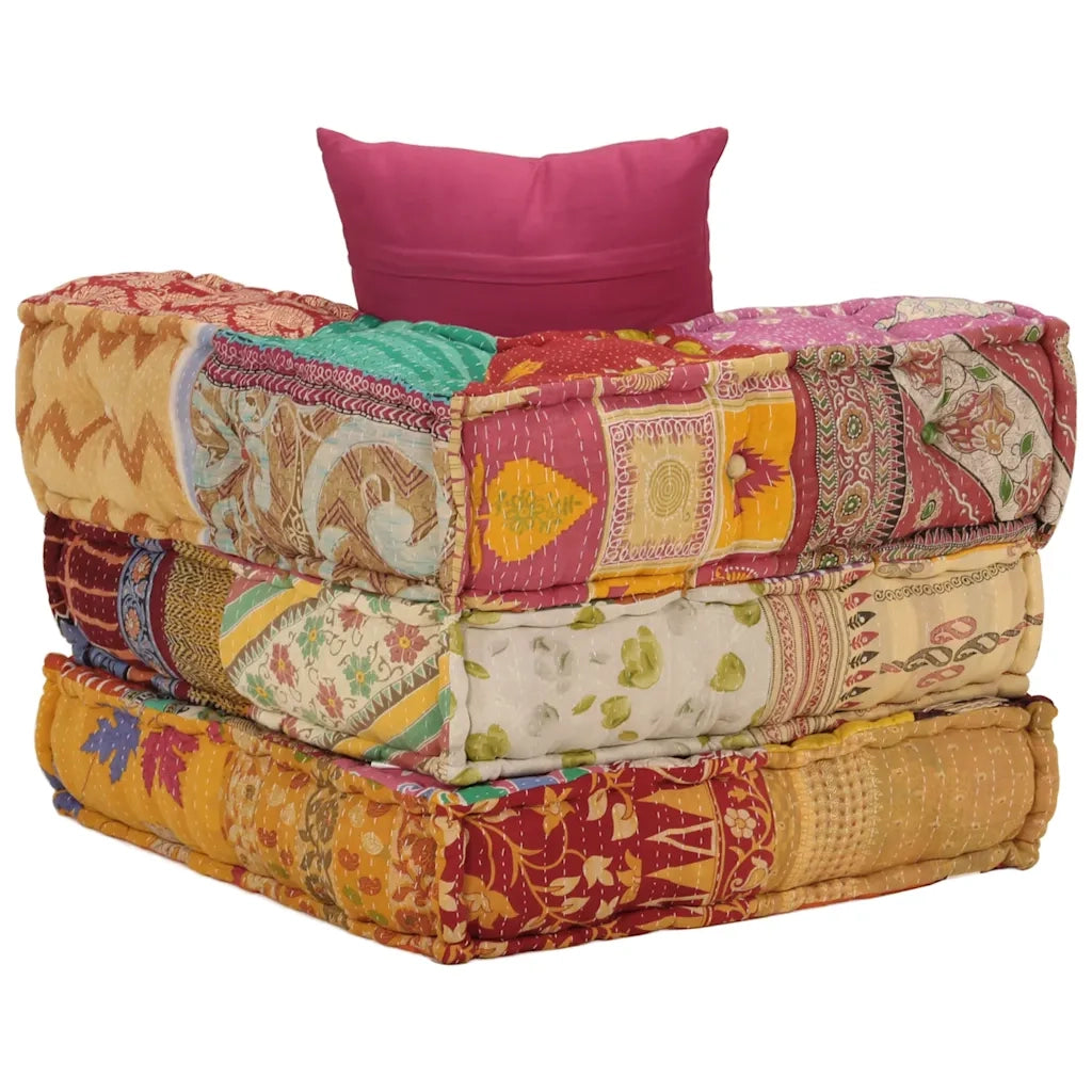Pouf Modulare con Cuscino in Tessuto Patchwork 350377