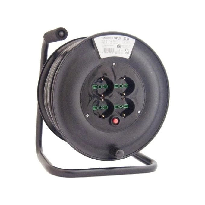 Fanton 14613 Avvolgicavo ONDA 50 metri 3G1,5 con 4 prese bipasso-Schuko e disgiuntore termico colore Nero