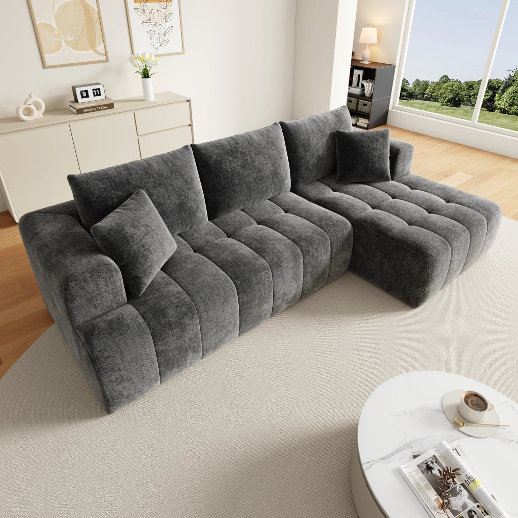 Divano angolare modulare a L in chenille grigio; 244;5x136x79 cm; senza montaggio