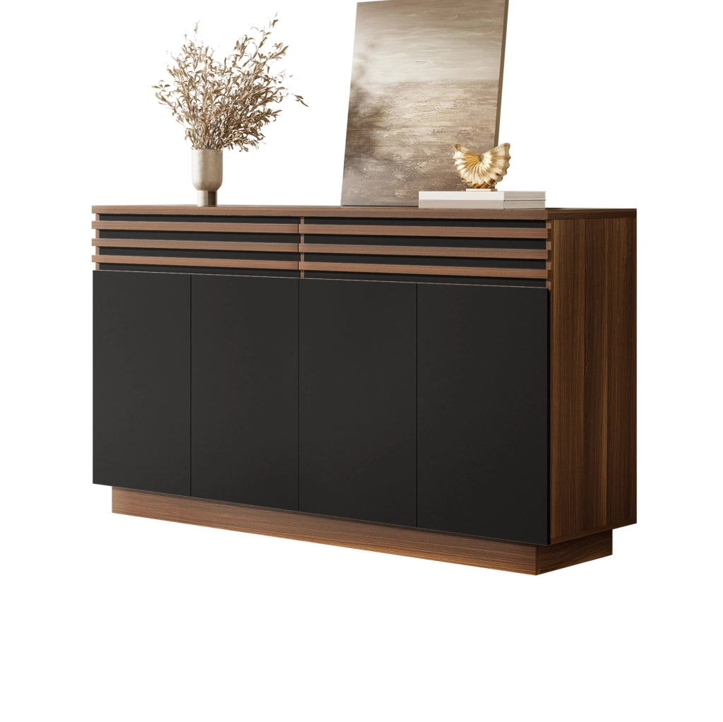 Sideboard moderno in MDF 150x40x85 cm nero e marrone