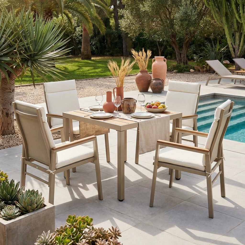 Set di 2 sedie da esterno beige con braccioli e cuscino