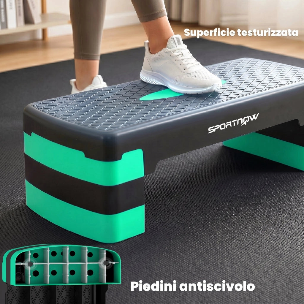 Stepper Aerobico Regolabile 68x29x10-15- 20 cm con Riser in PP Nero e Verde
