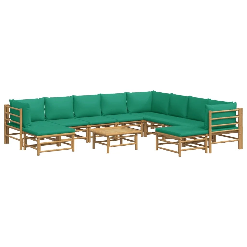 Set Salotto da Giardino 11pz con Cuscini Verdi Bambù 3155161