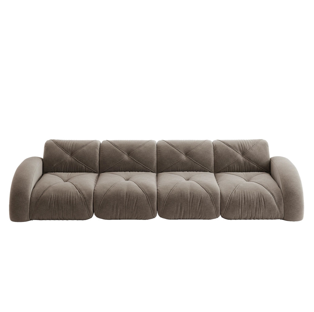 Divano modulare 358x95x76 cm in ciniglia tortora, senza montaggio