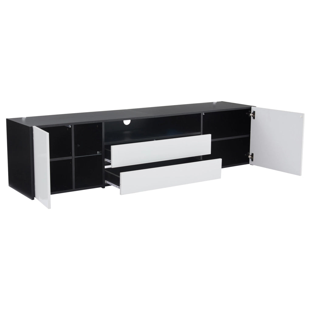 Mobile TV 180x40x45 cm con LED e 2 cassetti in truciolare bianco e nero