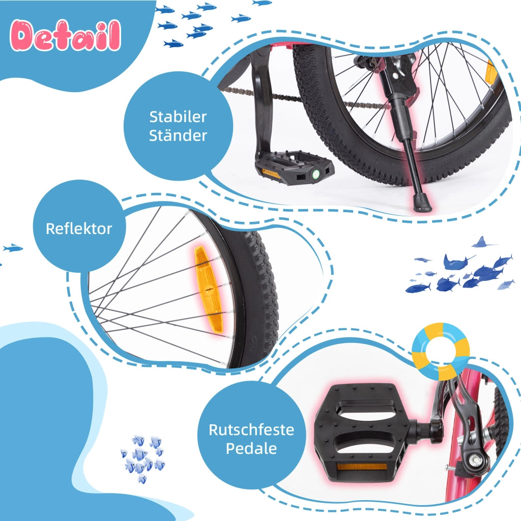 Bicicletta per bambini da 20 pollici rosa con freni V anteriori e posteriori sella regolabile per scuola e tempo libero