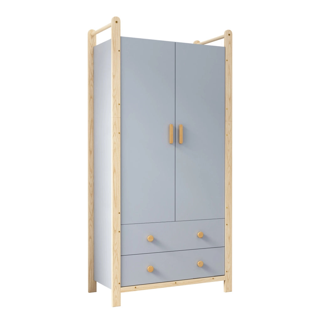 Armadio 2 ante blu con 2 cassetti e appendiabiti