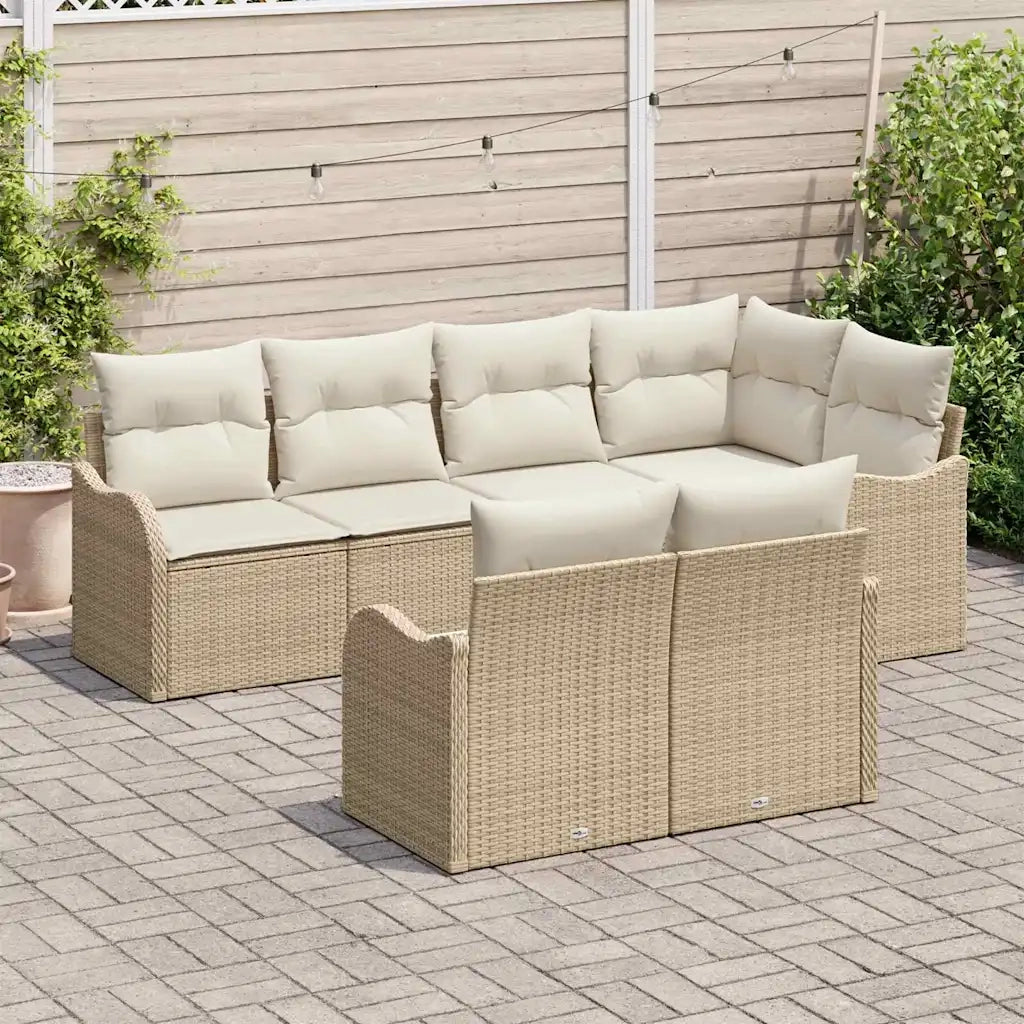 Set Divano da Giardino con cuscino 7 pcs Beige Poly Rattan