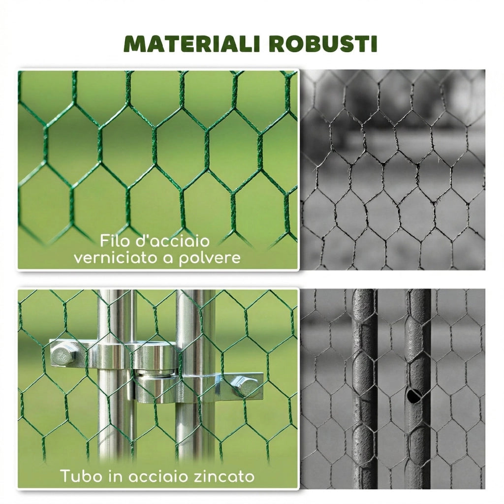 Pollaio Esterno in Acciaio Zincato con Porta e Doppi Serratura ¨C Zephmum ¨C Argento 4x3x2 m