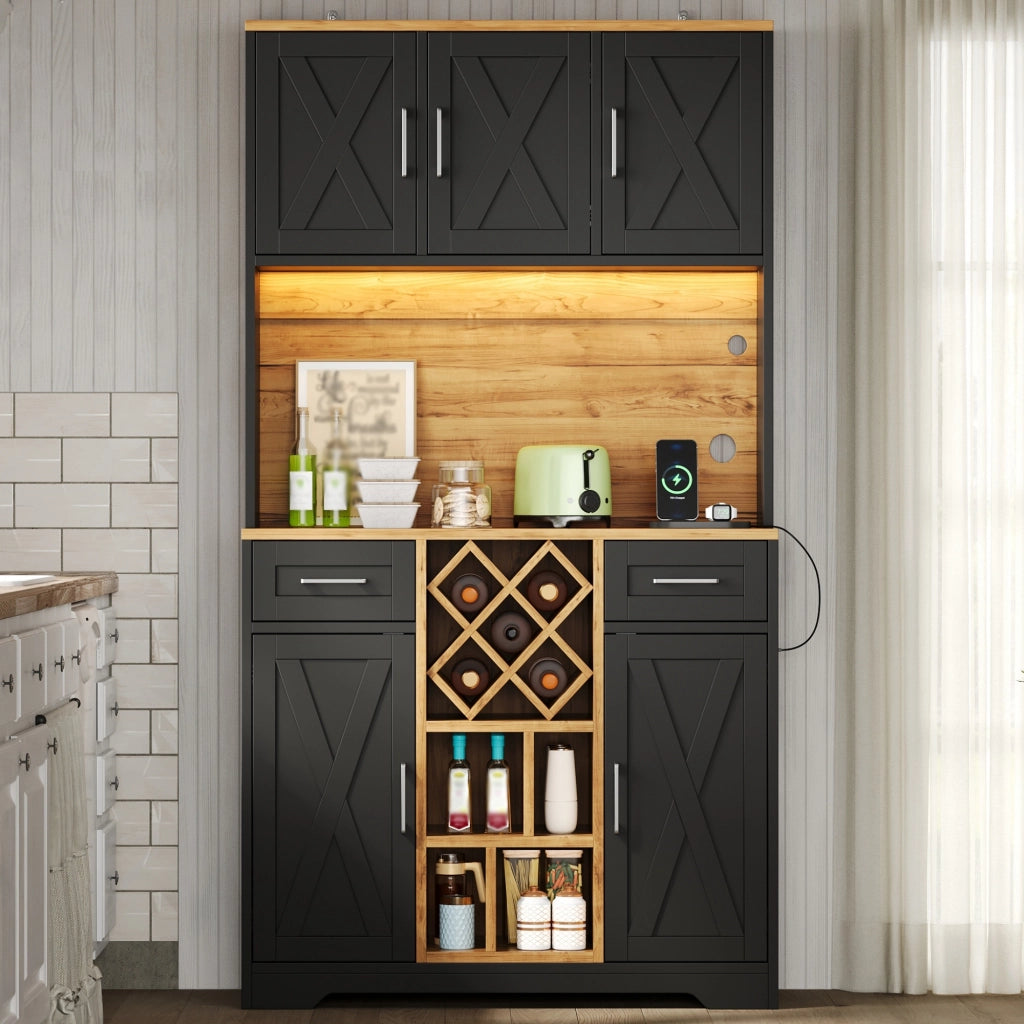 Mobile per Cucina con Scomparti e Portavino ¨C Minimal ¨C Legno Multistrato 180x105x40 cm