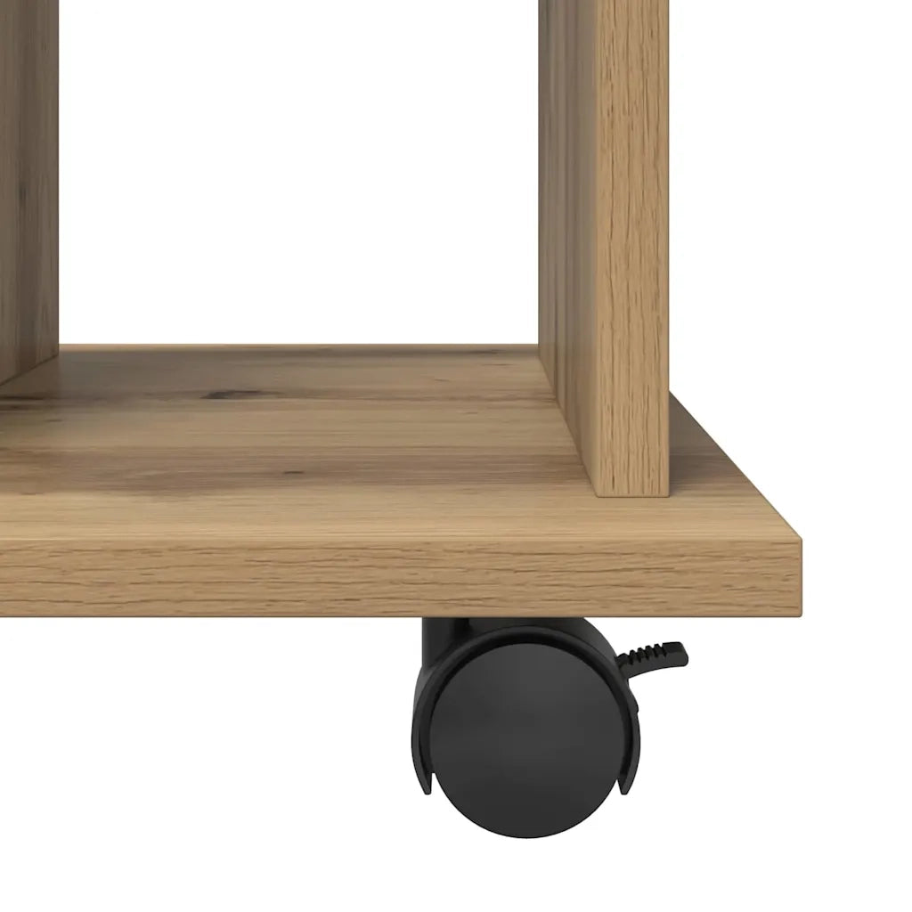 Mobiletto multifunzionale su ruote 60 x 45 x 60 cm con ampio spazio contenitivo e pratiche rotelle in legno di rovere composito 02_0050908
