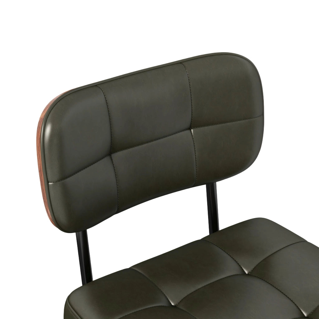 Sgabello da Bar Girevole con Schienale Ergonomico e Base Antiscivolo, in Legno Massello, PU e Metallo Verde