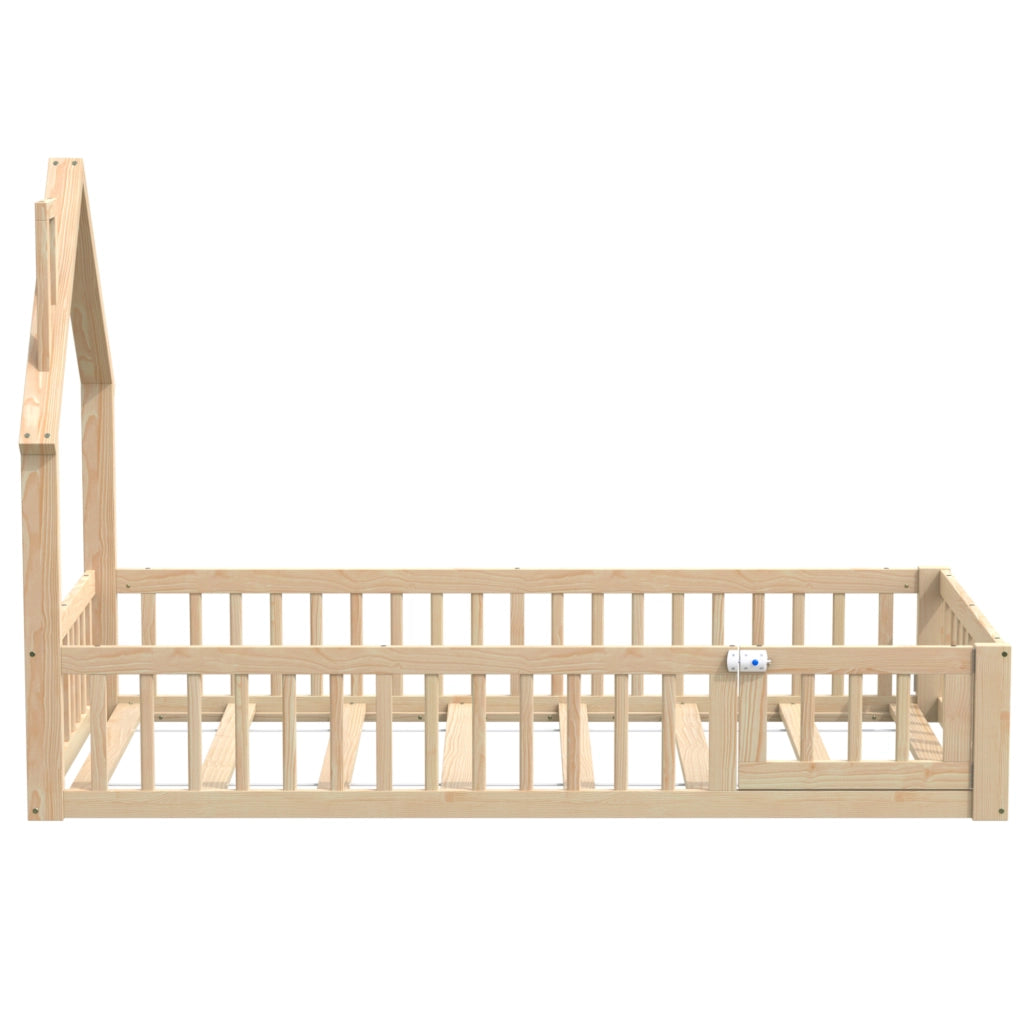 Letto a casetta 90 × 200 cm con struttura a camino rete a doghe e barriera in legno di pino e MDF naturale