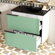 Mobile lavabo da bagno con lavabo in ceramica e cassetti in MDF verde