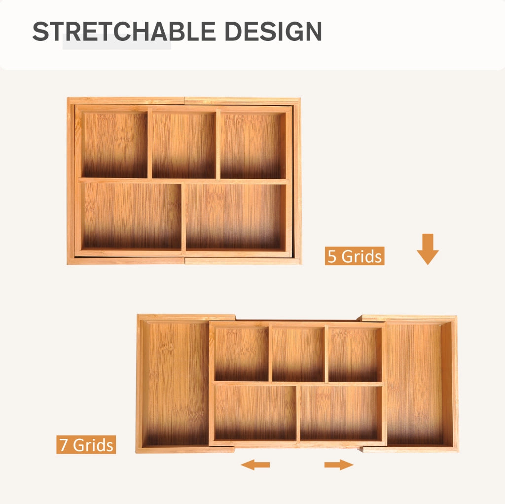 Organizer in Bambù Naturale Estensibile 24,6 x 17,6 x 7 cm per Cassetti con 5-7 Scomparti