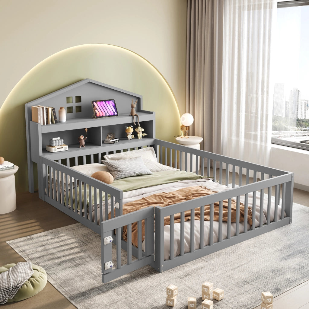 LETTO per bambini 140x200 cm in legno massello grigio, design a casa