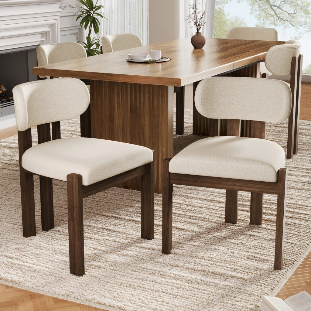 Set di 2 sedie da pranzo in legno con rivestimento in bouclé color noce e schienale sagomato per interni