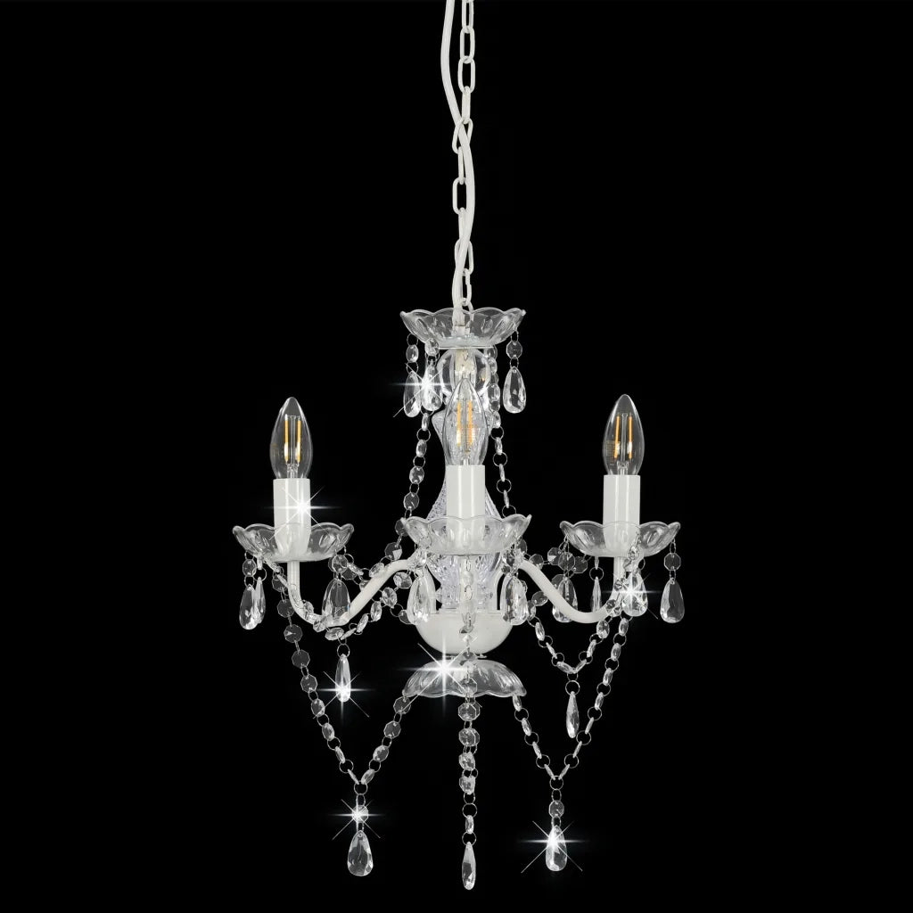 Lampadario con Perline Bianco Tondo 3 E14 281596