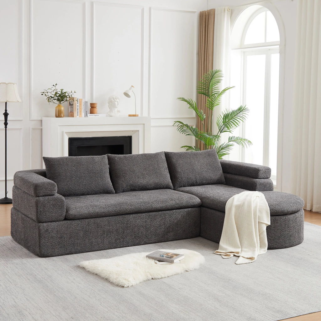 DIVANO con Chaise Longue in Ciniglia Grigio Antracite