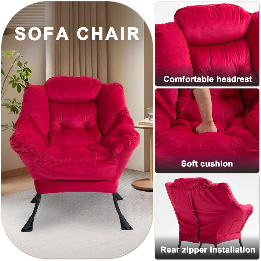 Poltrona relax ergonomica con struttura in metallo, montaggio rapido e cuscino imbottito rosso mattone 70 × 20 × 77 cm