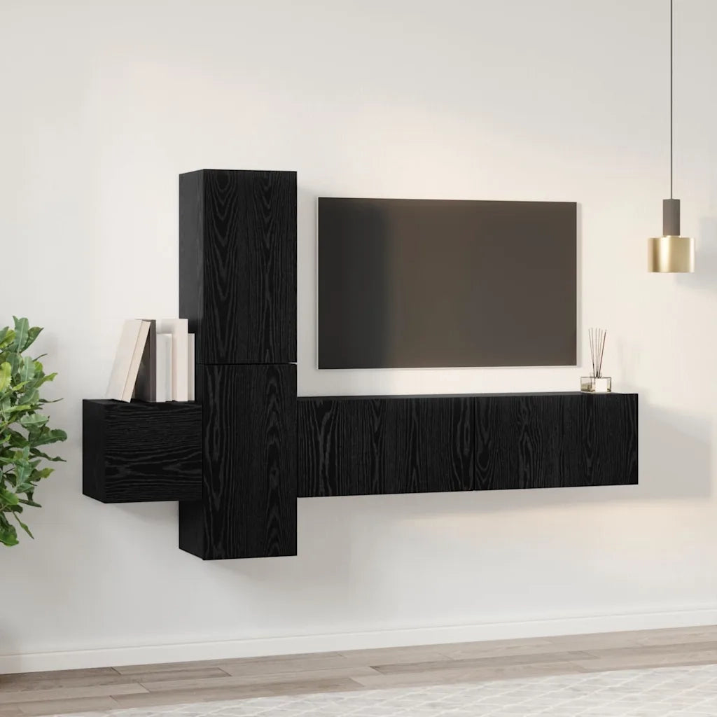 Set mobile TV 5 pz | Armadietto TV | Mobile Porta TV Rovere Nero Legno multistrato