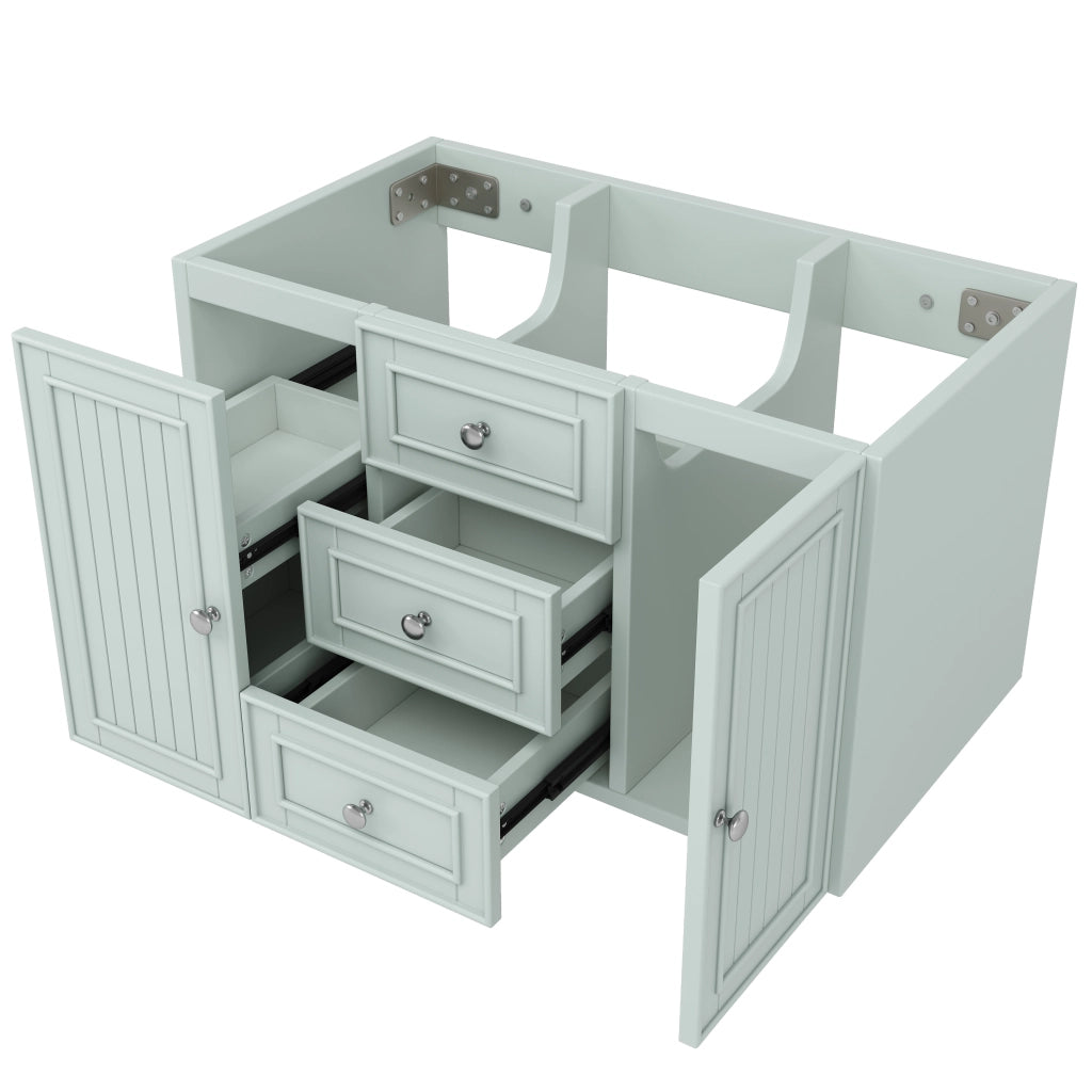 Mobile per lavabo singolo sospeso con cassetti; vano laterale e maniglie in metallo in MDF verde 78.5 × 46 × 46.8 cm