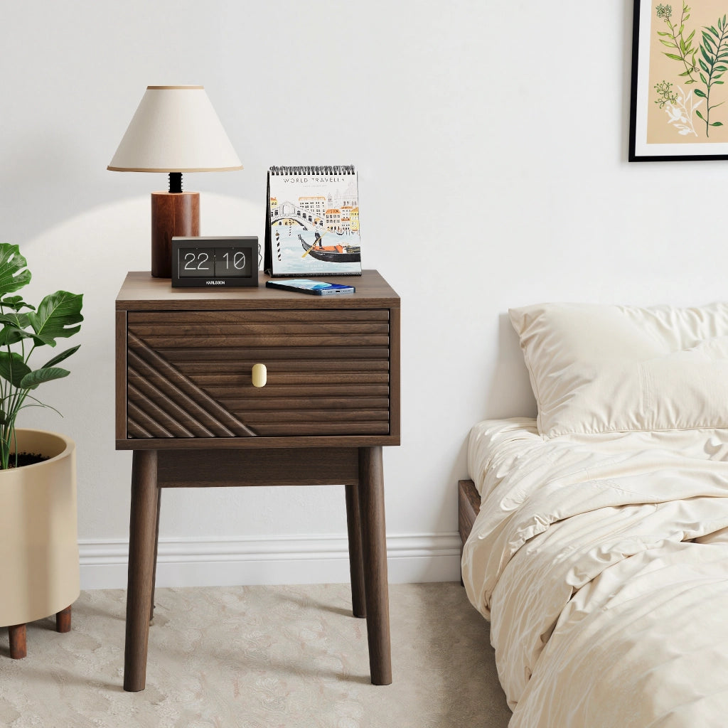 Comodino moderno 40 x 40 x 55 cm con 2 cassetti, maniglie in metallo, noce