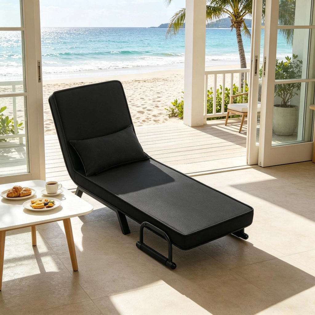Poltrona letto 3 in 1 con schienale regolabile a 5 posizioni in lino nero 184 × 65 cm