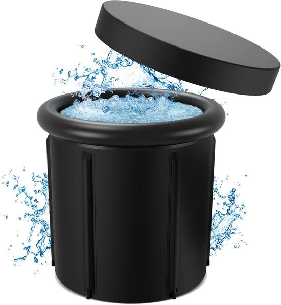 Bagno con ghiaccio 80 cm 390L – Bagno con ghiaccio – Con copertura isolante - Copertura protettiva - Tasca di stoccaggio - Termometro - Bagno seduto – Bagno a immersione - Bagno pieghevole – Nero