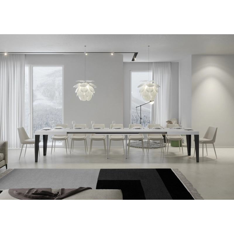 Tavolo allungabile 90x160/420 cm Flame telaio Antracite - Bianco Frassino