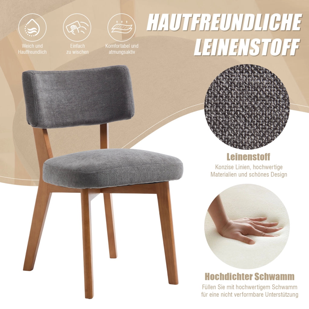 Sedia da sala da pranzo set di 2 con seduta imbottita e schienale ergonomico, in legno e tessuto di lino grigio