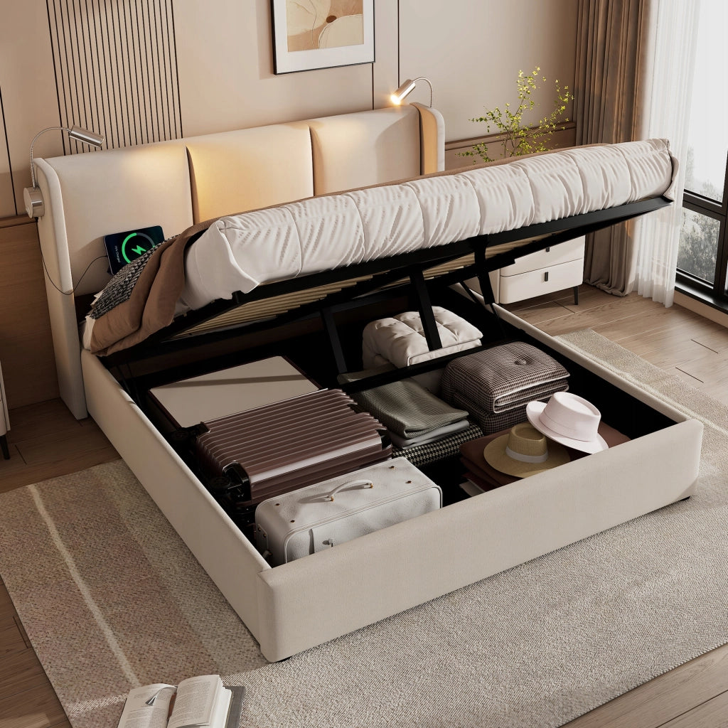 Letto imbottito con contenitore e illuminazione - Xylo - 140x200