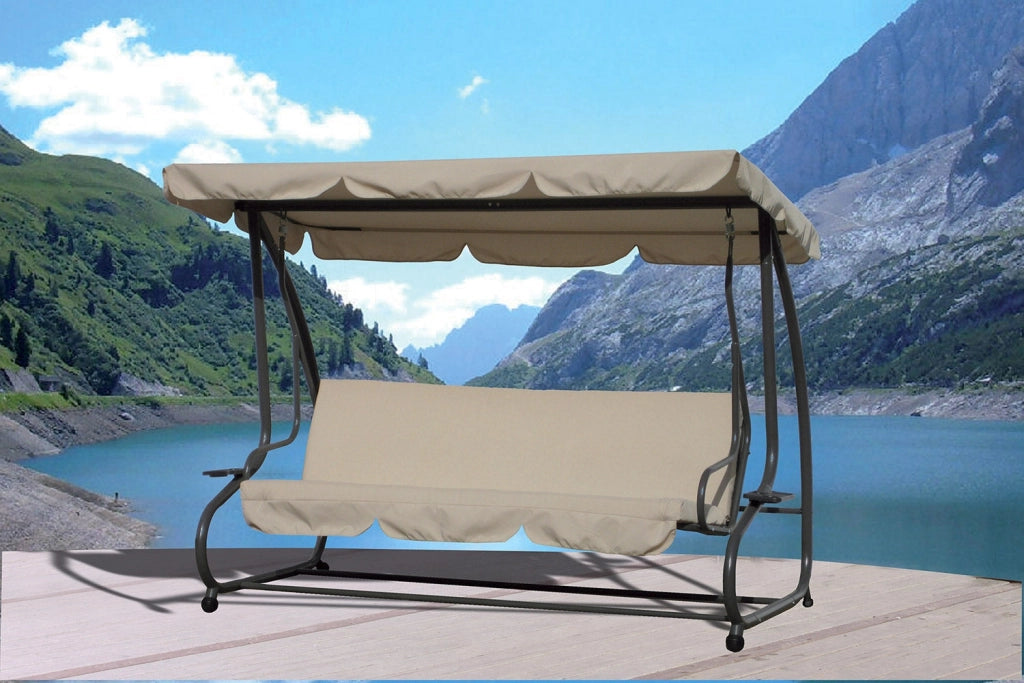 Dondolo Sofà Letto da Giardino 3 Posti in Acciaio Bauer Beige