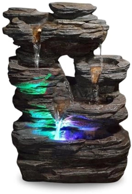 Fonte da Cielo con illuminazione a LED - Circolazione d'acqua chiusa - Finestra in stile pietra - Altezza 35 cm - Per interni ed esterni