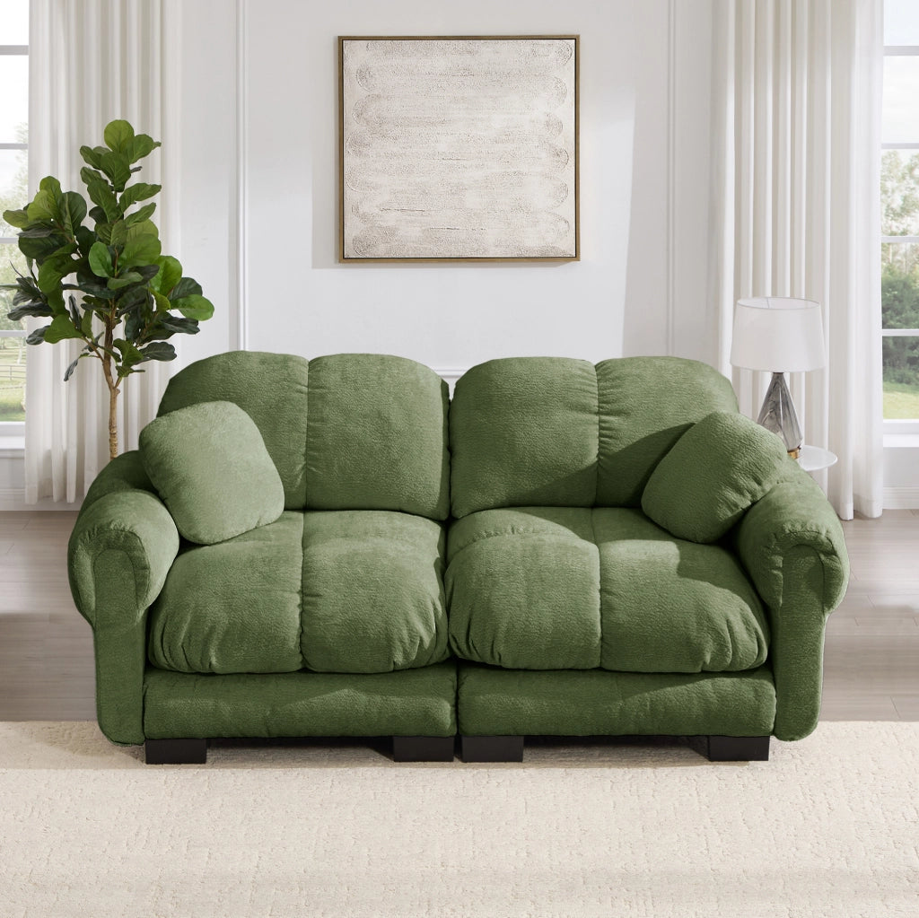 Divano modulare 2 posti ULEVR 190x86x90 cm in ciniglia verde con cuscini trapuntati e cuscino mobile