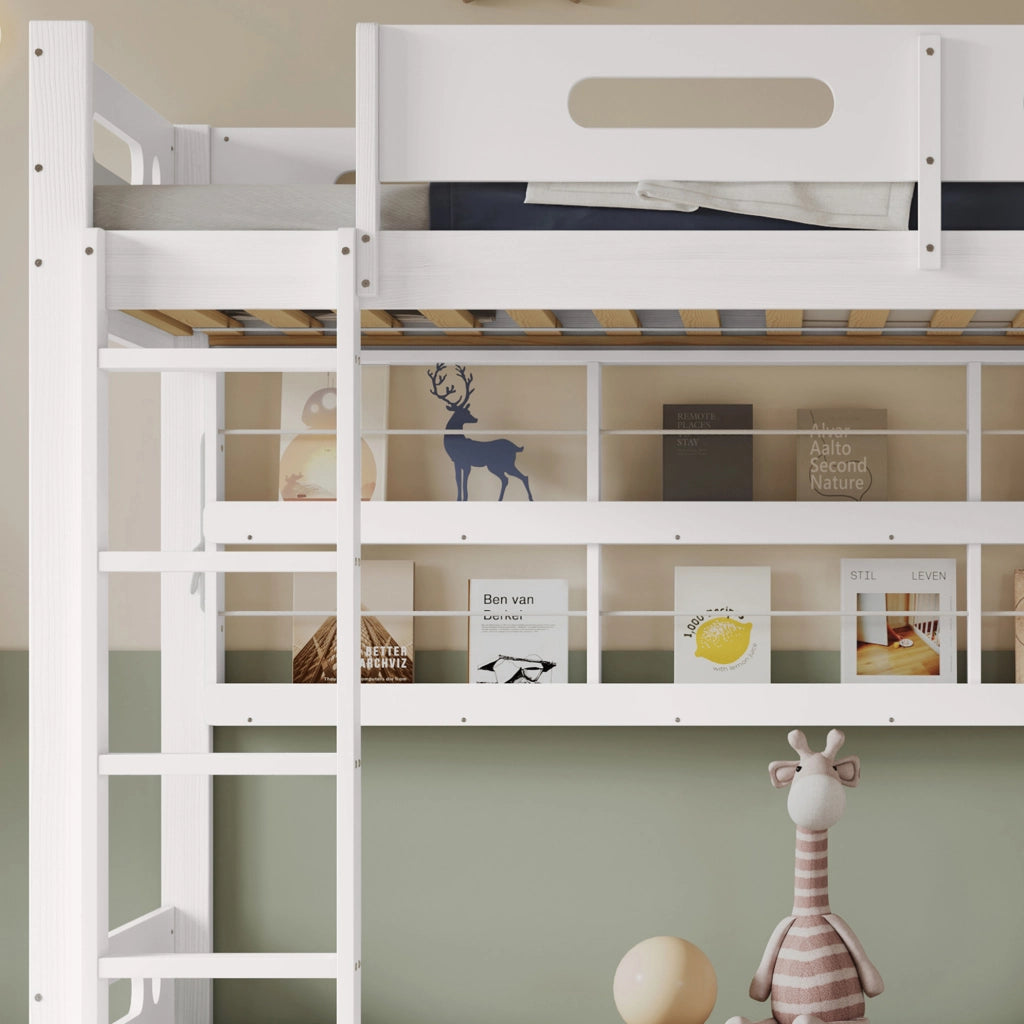Letto a castello 90x200 cm in legno e MDF bianco con contenitori, senza materassi